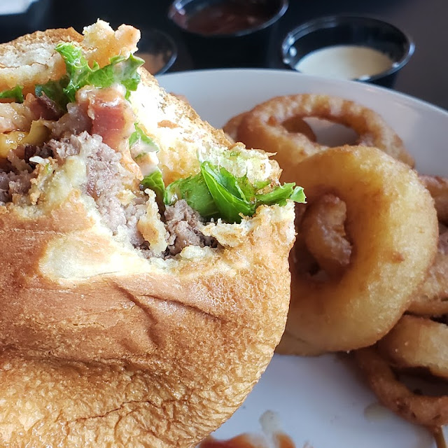 Burger and Onion Rings