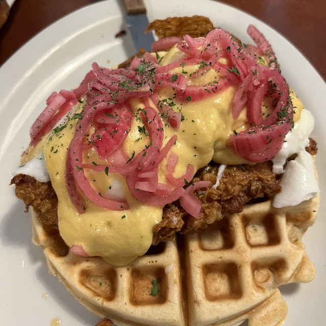 Honey Butter Glazed Chicken & Waffle Eggs Benedict No Home Fries