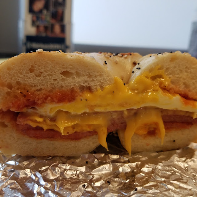 Taylor Ham Egg and Cheese on an Everything Bagel