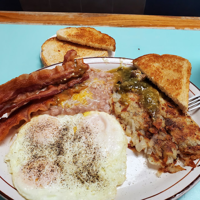 Bacon and Eggs Hash Browns with a Little Bit of Beans