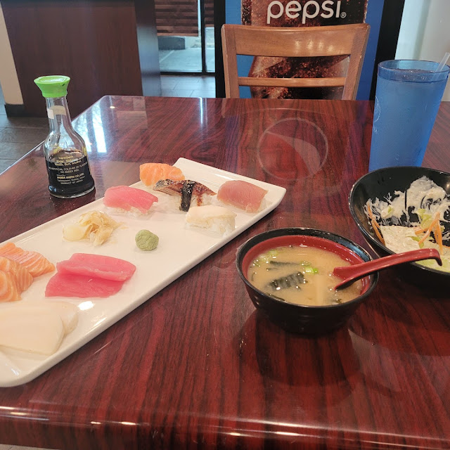 Sashimi and Sushi with Miso Soup and Salad