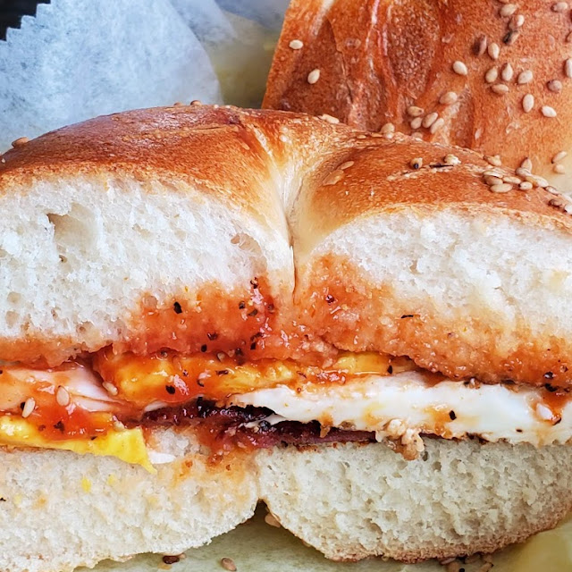 Bagel with Taylor Ham Egg Cheese and Ketchup
