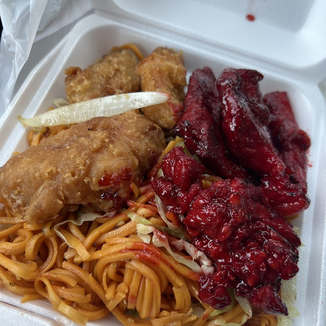 Chow Mein Noodles Garlic Chicken and BBQ Pork