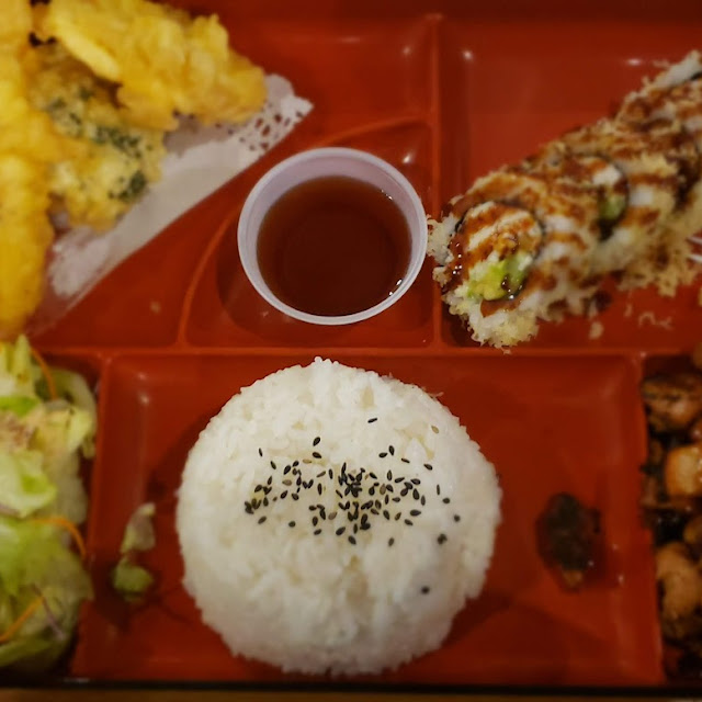 Chicken Bento with Crunch Roll Sushi