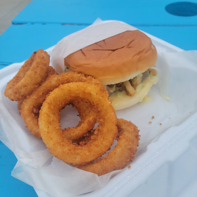 Burger and Onion Rings