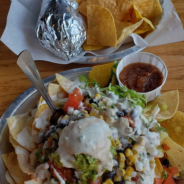 Steak Nachos and Beef Burrito