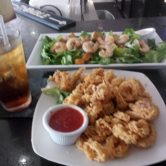 Fried Calamari and Caesar Salad w Grilled Shrimp