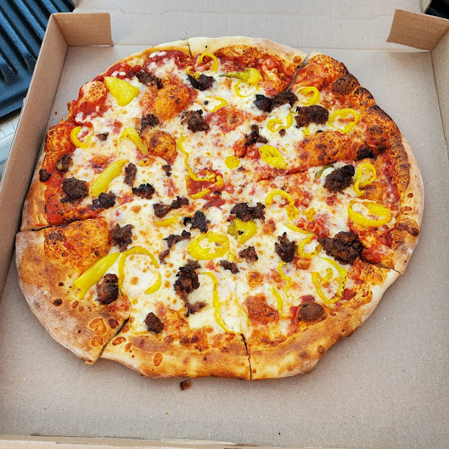 Pizza with Meatballs and Banana Peppers
