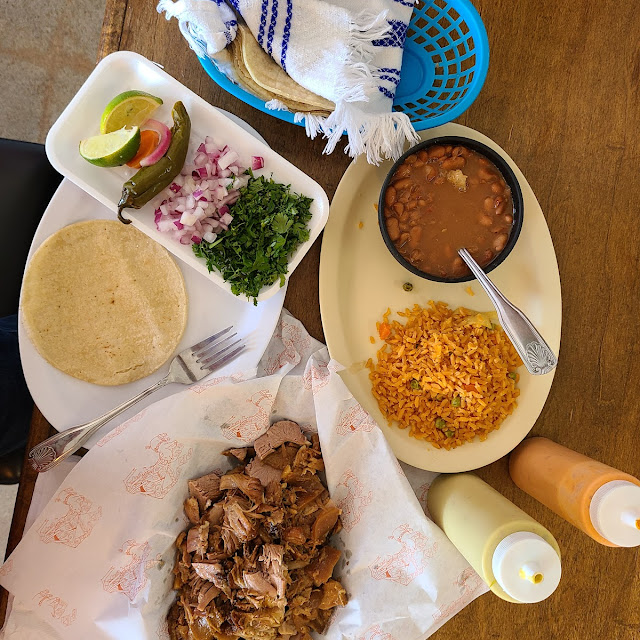 Carnitas Mix with Beans and Rice Tortillas and All the Trimins