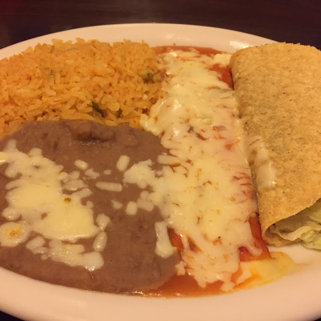 Beef Taco Cheese Enchilada Rice and Beans
