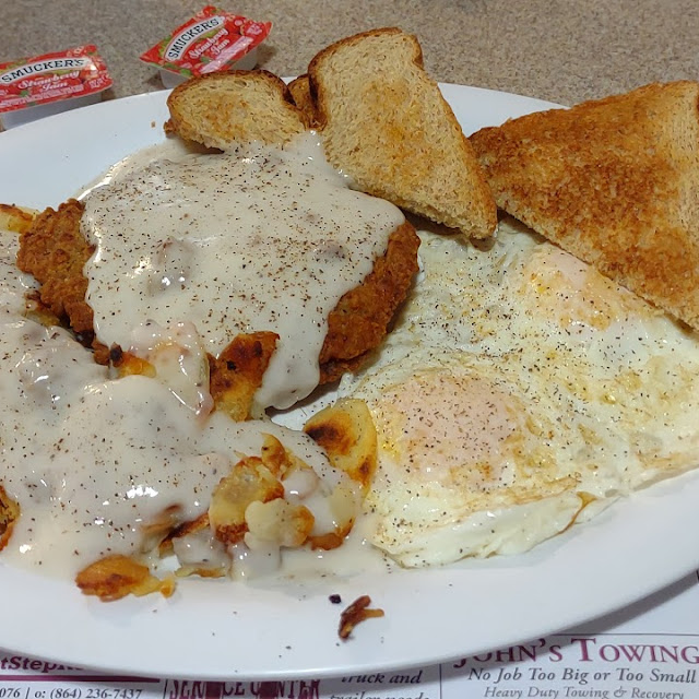 Country Fried Steak-N-Eggs with Home Fries and Toast