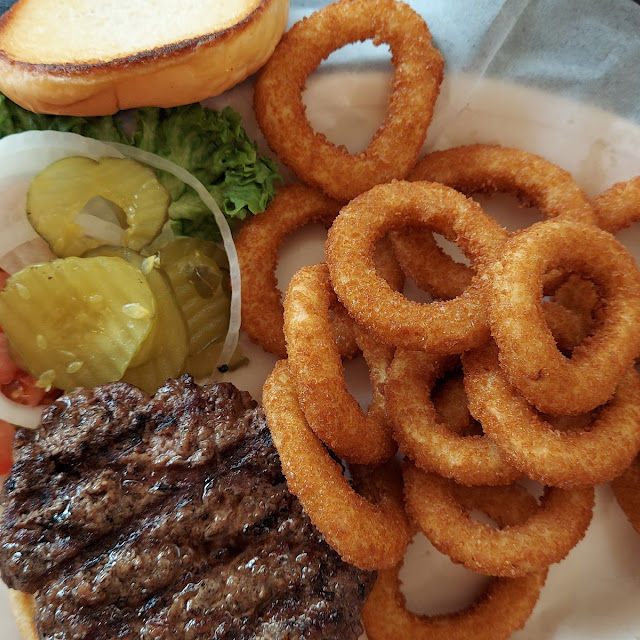 Hamburger and Onion Rings