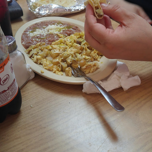Potatoes with Eggs and Refried Beans