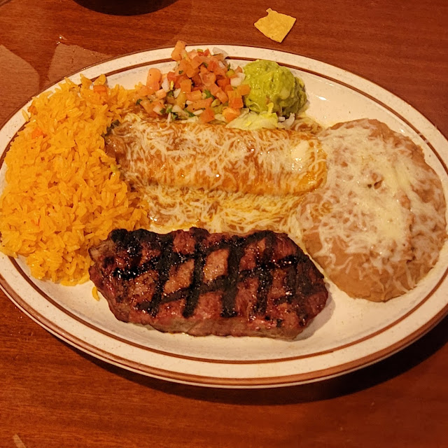 Carne Asada Steak with Cheese Enchiladas Beans and Rice and Beans