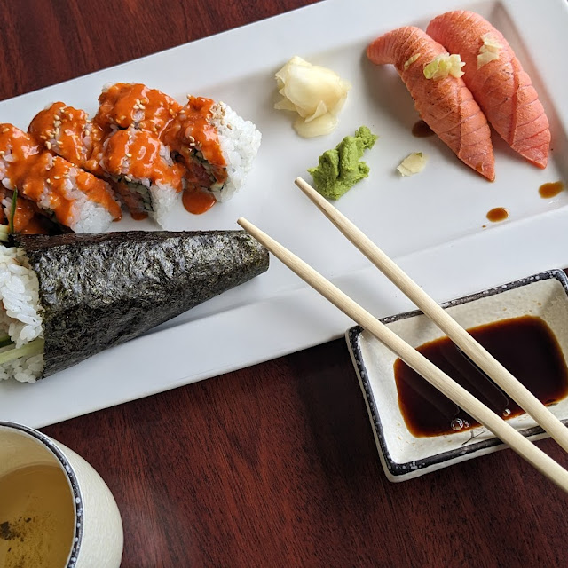 Spicy Salmon Roll and California Cone
