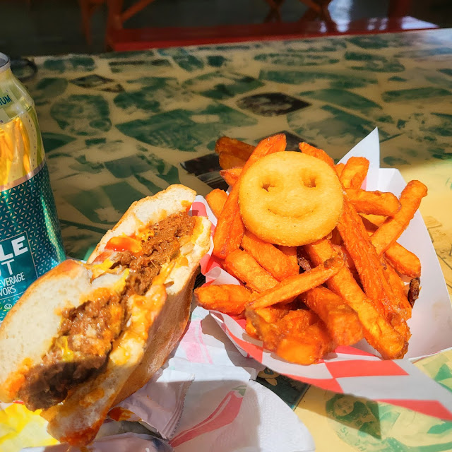Chorizo Burger and Sweet Potato Fries