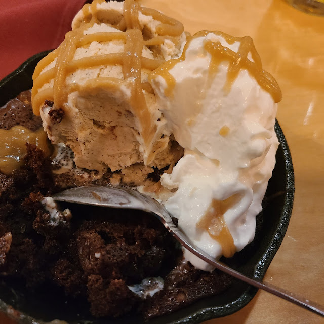 Triple Chocolate Brownie with Vanilla Ice Cream and Caramel Swirl