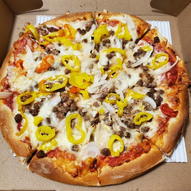 Pizza with Sausage Onion and Hot Pepper