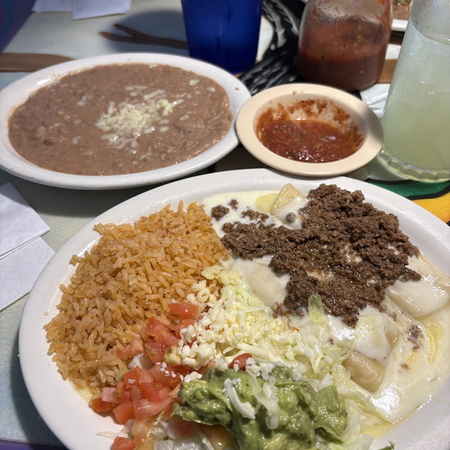 Chilli Rellno Tamale Enchilada Beans and Rice