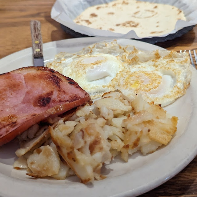 Ham and Two Eggs Breakfast with Tortilla
