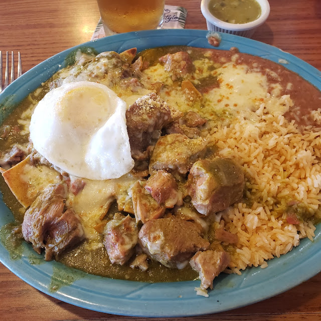 Chilaquiles with Meat Pork Chili Verde with Added Fried Egg