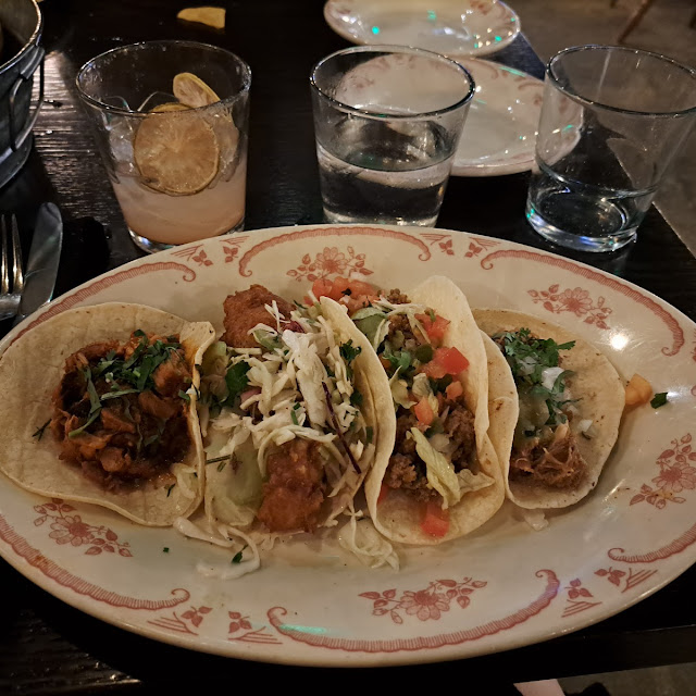Carne Asada and Chicken Tinga Tacos
