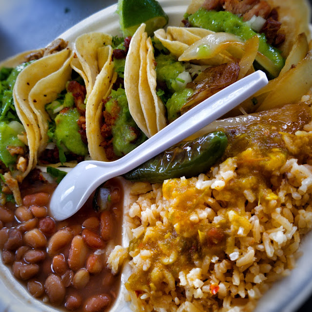 Taco Combo 5 Tacos with Any Meat and Rice and Beans