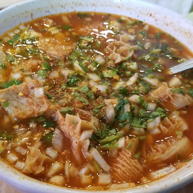 Menudo Soup with Diced Serrano Chile Cilantro Chili Pepper Oregano & Onion