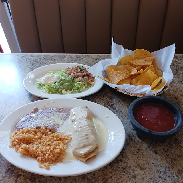 Lunch Chicken Chimichanga with Rice and Beans