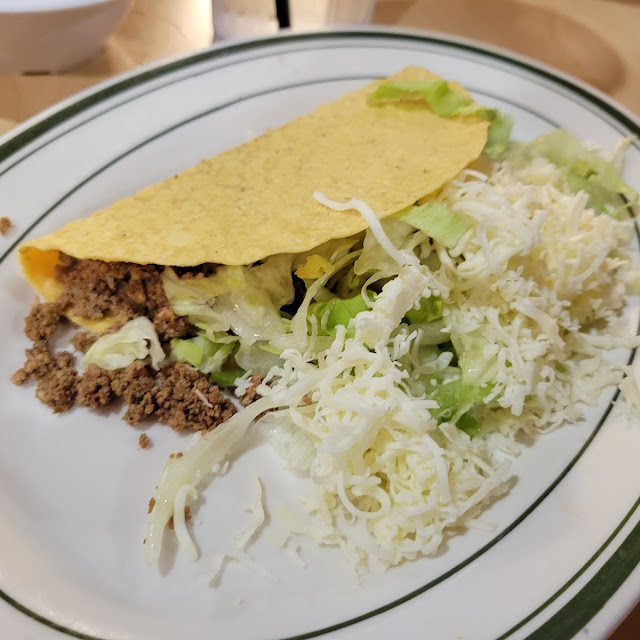 Two Beef Tacos Rice and Beans