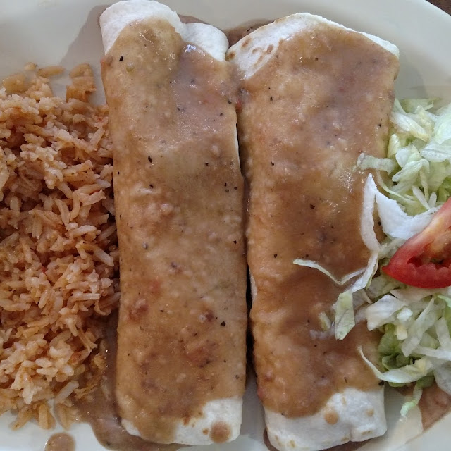 Smothered Bean Burrito Plate with Rice and Beans