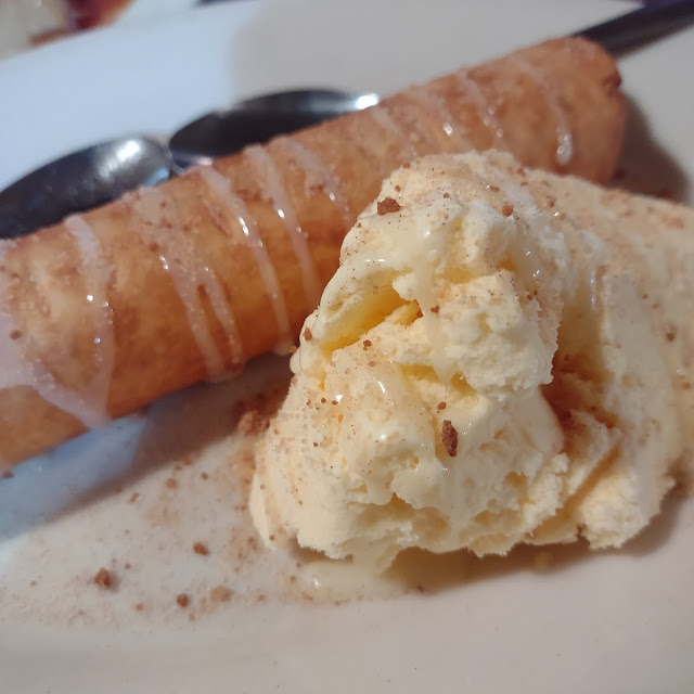 Flan and Fried Banana with Ice Cream