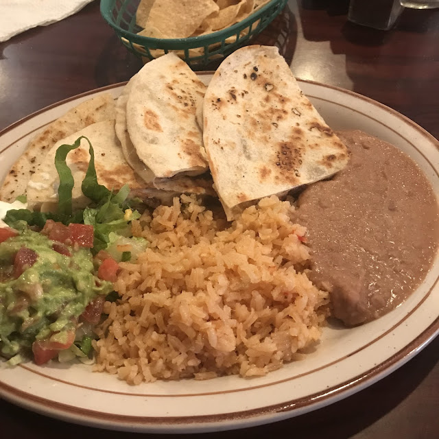 Fajita Quesadillas with Mexican Rice Refried Beans and Guacamole