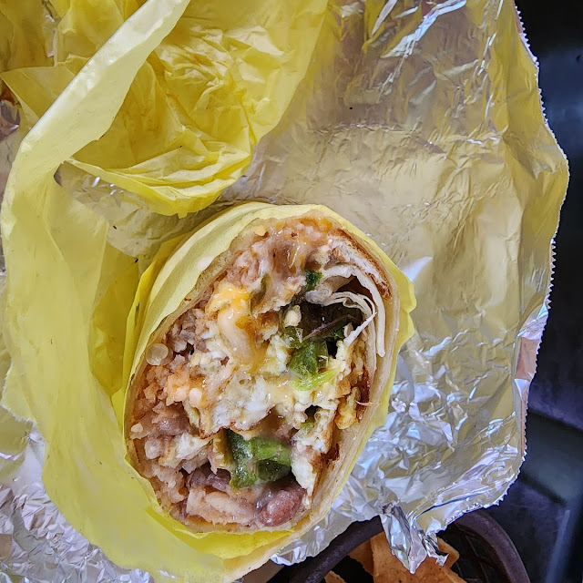 Egg Burrito with Beans Rice and Cheese