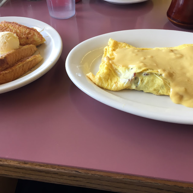 Cheese Omelet Hash Browns and Toast