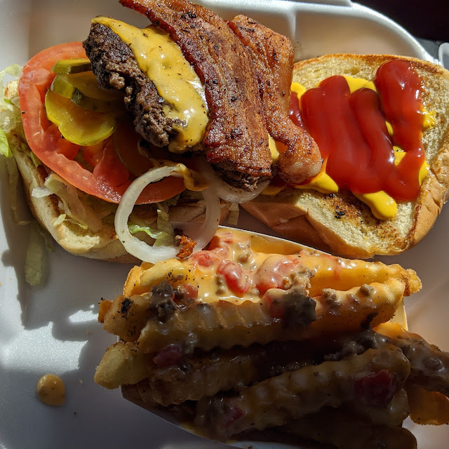 Bacon Cheese Burger with Rotel Fries