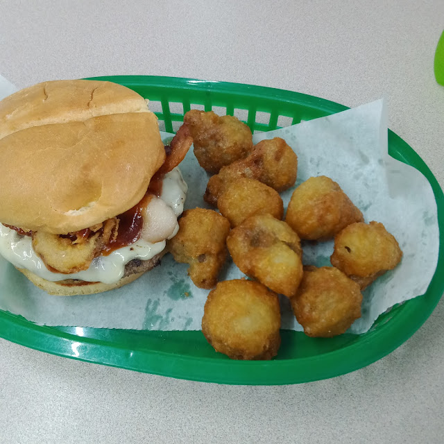 Rodeo Burger and Fried Mushrooms