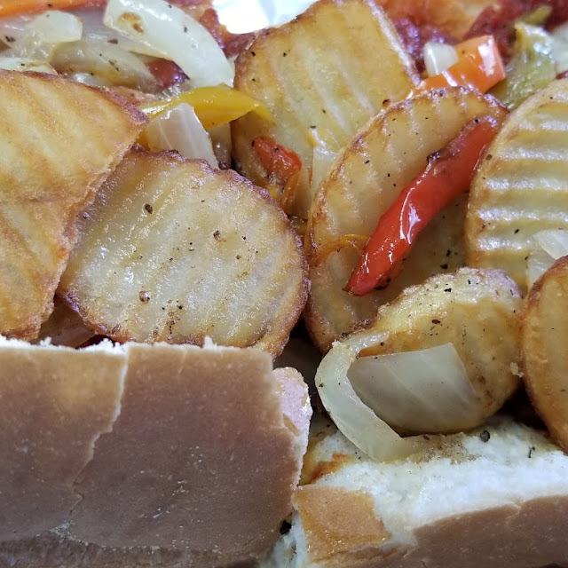 Meatball with Potatoes Peppers and Onions