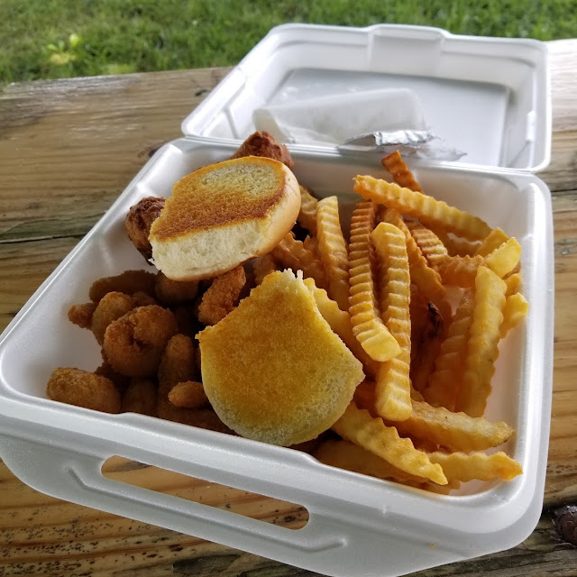 Shrimp Dinner with Hush Puppies and French Fries
