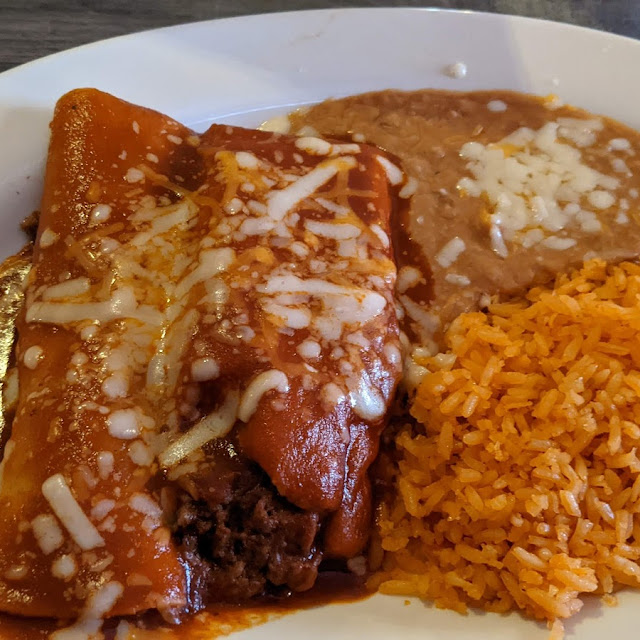 Ground Beef Enchilada Pork Tamale Rice and Beans