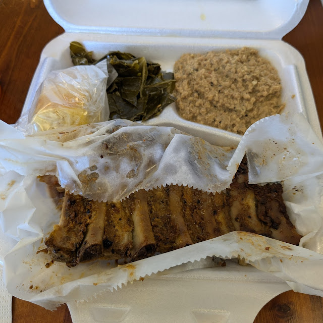 Ribs Cornbread Collard Greens and Hash