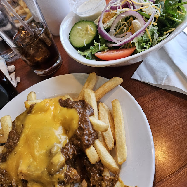Chili Cheese Fries and Salad