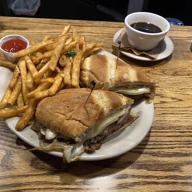 French Dip Sandwich with Au Juice and Garlic Fries