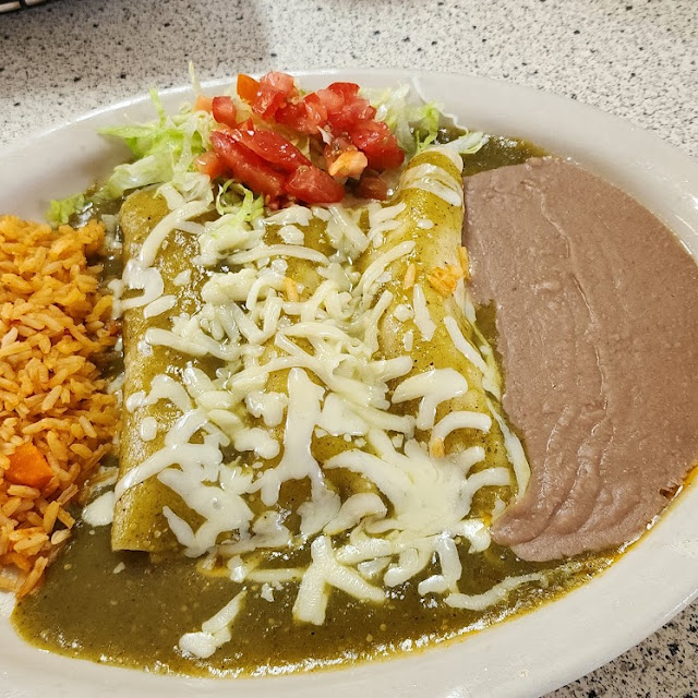 Cheese Enchiladas with Rice and Beans