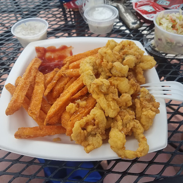 Fried Whole Belly Clams with Sweet Potato Fries