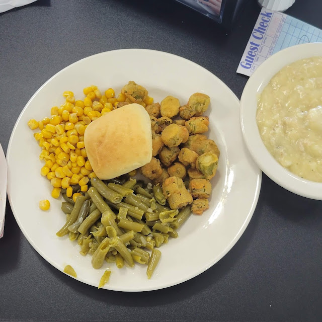 Chicken and Dumplings Green Beans and Fried Okra
