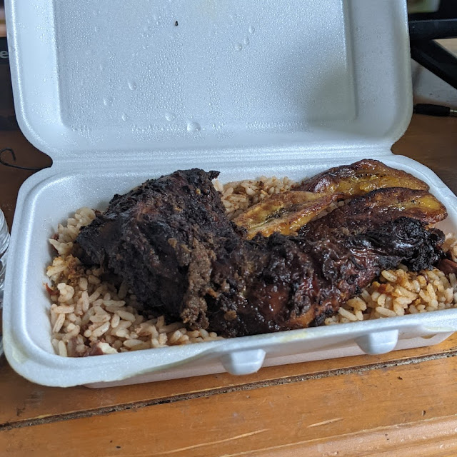 Jerk Chicken with Rice and Beans with Fried Plantain