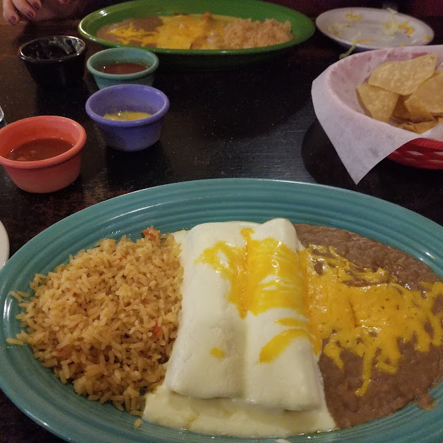 Chicken Enchiladas with Rice and Beans