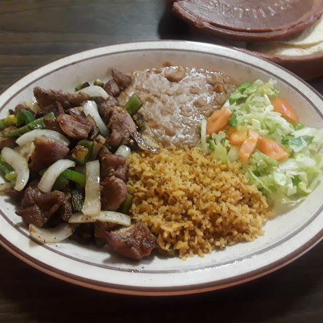 Carnitas Plate with Onion and Bell Peppers