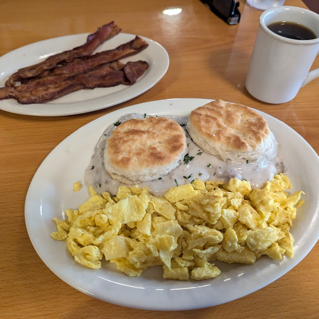 Eggs and Bacon with a Side of Biscuits and Gravy